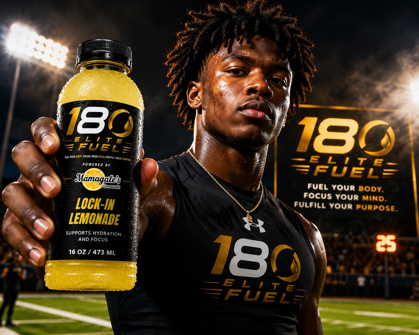 Athlete drinking 180 Elite Fuel Lock-In Lemonade courtside